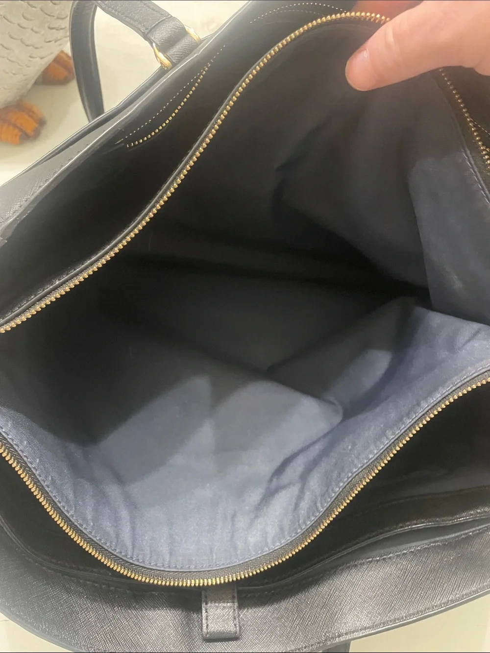 Tory Burch Black Leather Carryall Tote with Gold Logo